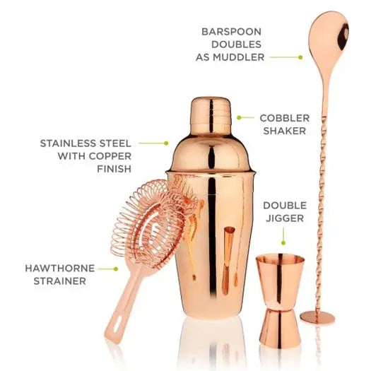 Bartender's Hammered Solid Copper Cocktail Shaker Set Prince of Scots