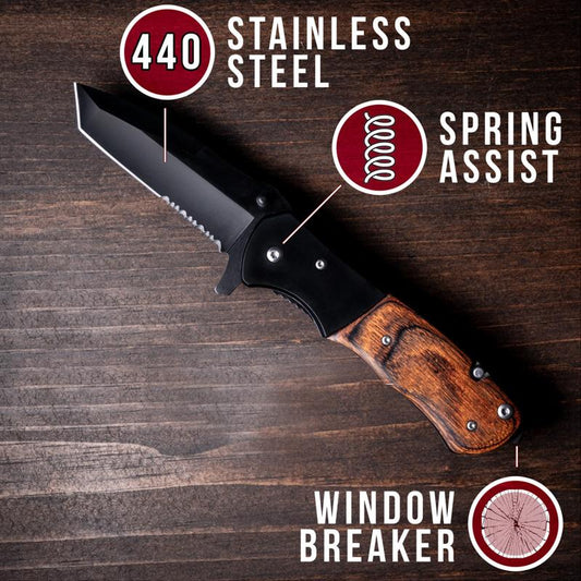 EDC Pocket knife with Real Wood Accent Maker Flo