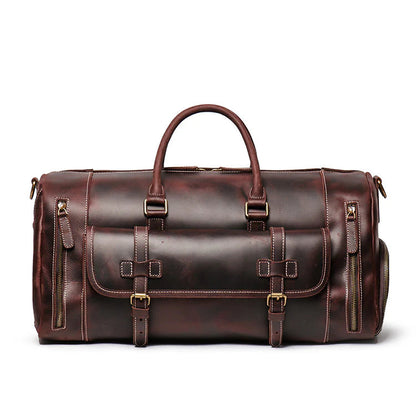Full Grain Leather Duffle Bag, Vintage Handmade Weekender Travel Luggage - Large Insight To Man