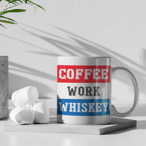 "Coffee, Work, Whiskey" mug Insight To Man