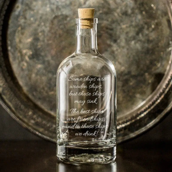 Etched Decanter with "Ships" Quote Reclamation Etchworks