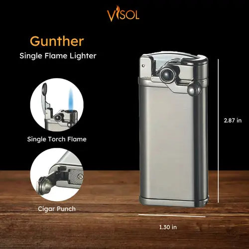 Gunther Single Flame Cigar Lighter – Gunmetal Insight To Man