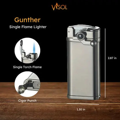 Gunther Single Flame Cigar Lighter – Gunmetal Insight To Man