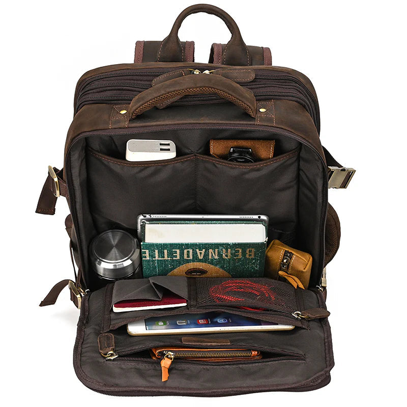 Full Grain Leather Travel Backpack Insight To Man