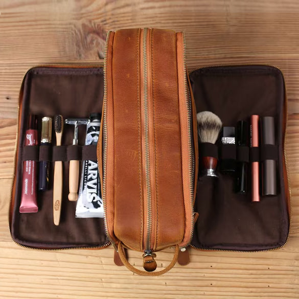 Leather Dopp Kit Men's Shaving Kit/Toiletry Bag - Standard Size Insight To Man