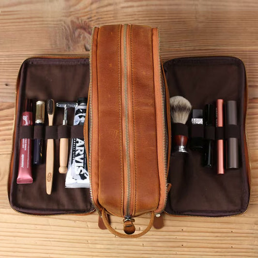 Leather Dopp Kit Men's Shaving Kit/Toiletry Bag - Standard Size Insight To Man