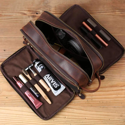 Leather Dopp Kit Men's Shaving Kit/Toiletry Bag - Standard Size Insight To Man