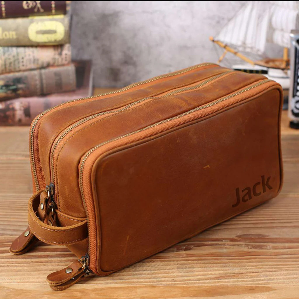 Leather Dopp Kit Men's Shaving Kit/Toiletry Bag - Standard Size Insight To Man
