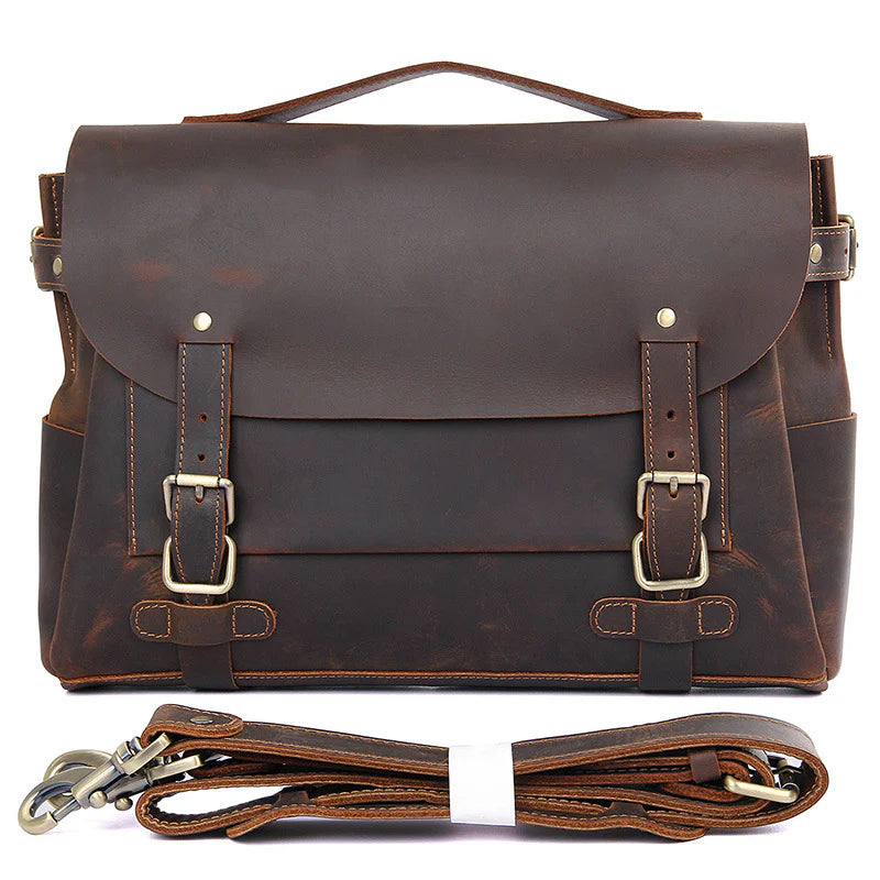 Top Grain Genuine Leather, Men's Briefcase/Messenger Bag Insight To Man