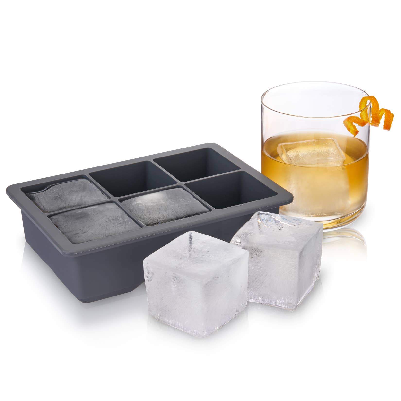 Cocktail Ice Cube Tray with Lid - 2" On The Rocks Cubes True