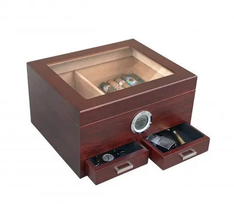 Glass Top Humidor with Two Storage Drawers Insight To Man