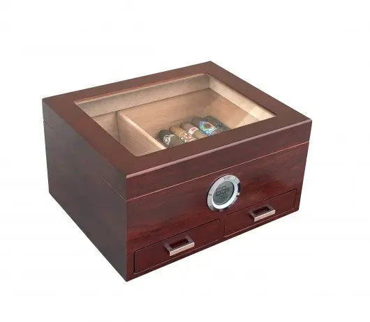 Glass Top Humidor with Two Storage Drawers Insight To Man