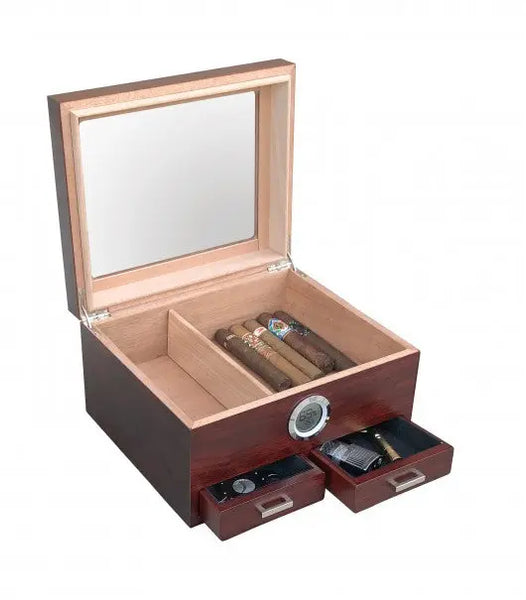 Glass Top Humidor with Two Storage Drawers Insight To Man