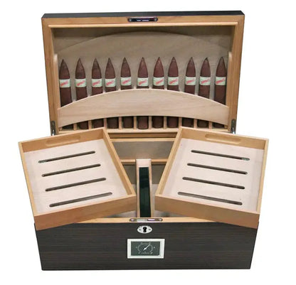 Large Ebony Matte Humidor with Display in Lid Insight To Man