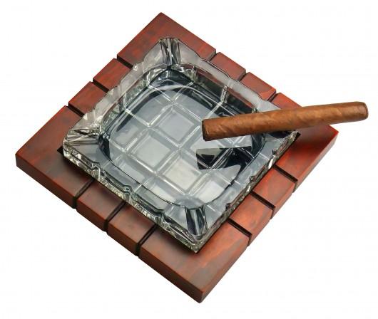 WOOD & CRYSTAL CROSS-HATCH ASHTRAY Prestige Imports